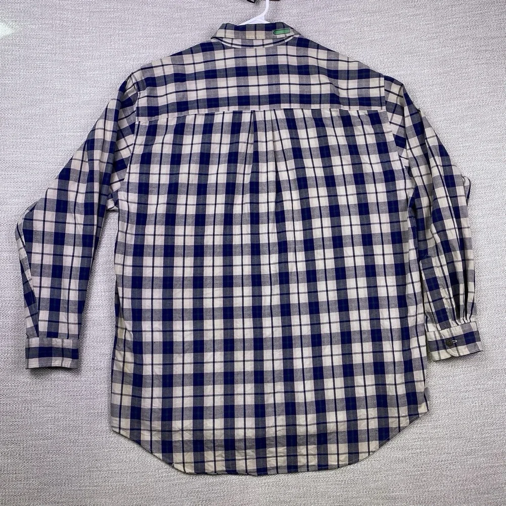 90s Abercrombie Fitch BIG Shirt M Mens L/S Button Down Blue Plaid Grunge VGUC - Picture 3 of 9